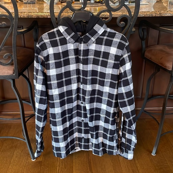 Never worn(missing tag) Hollister Black & White Hooded Flannel- Size Large - Picture 2 of 4